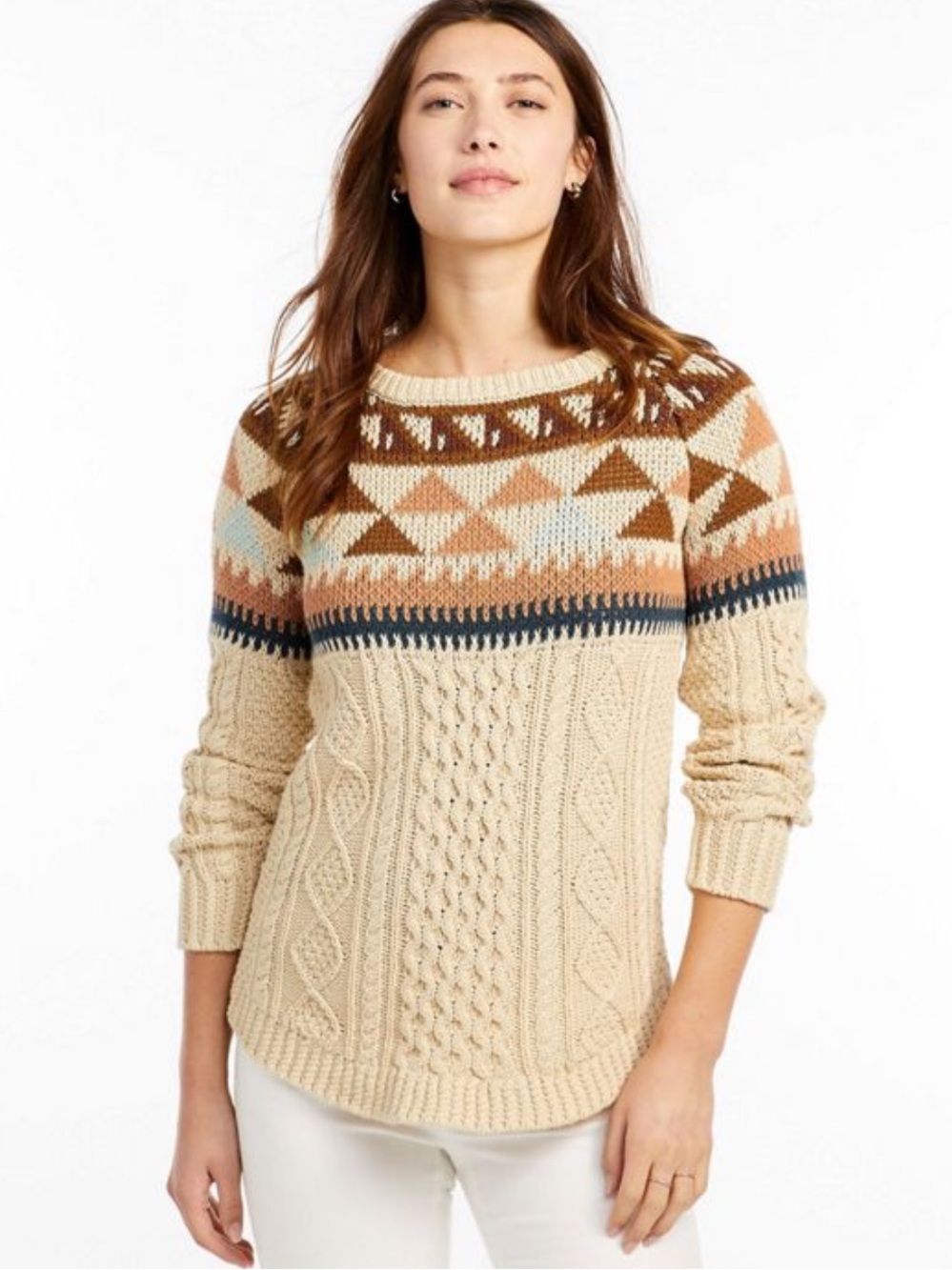 Vintage! 100% cotton LL Bean Signature fisherman Cable Knit Sweater - Women L